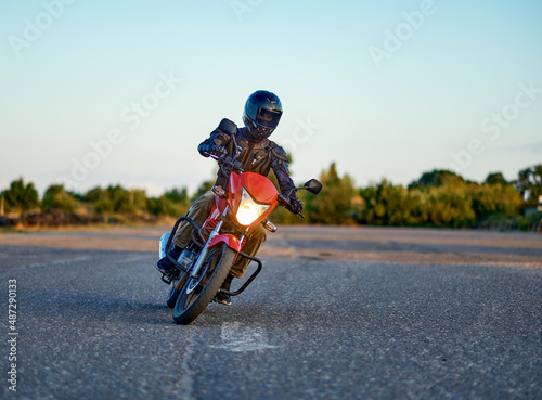 Wallpaper Mural Student riding on motordrome in motorcycle school