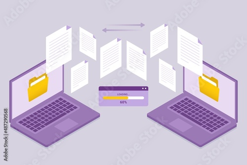 Transfer document files between two laptops design concept vector illustration