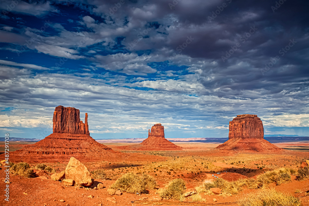 Travel Concepts and Ideas. Three Reddish Renowned Buttes of Monument Valley in Utah State in the United States Of America.