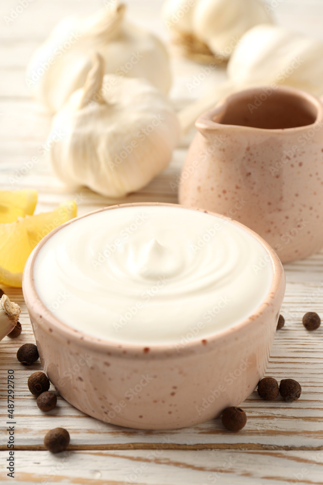 Concept of cooking garlic sauce, close up