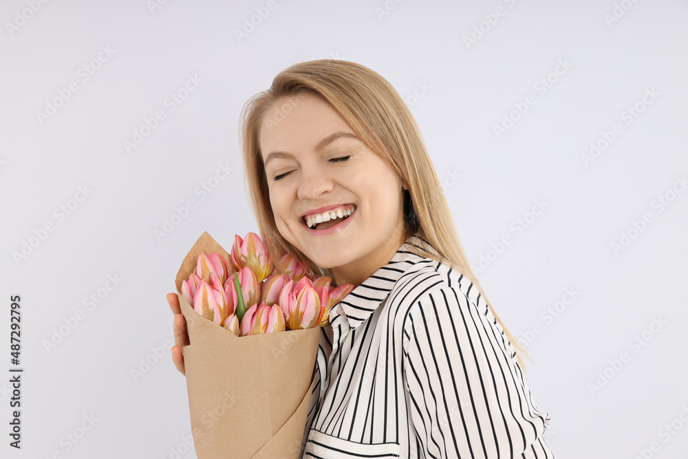 Concept of International Women's Day with attractive girl