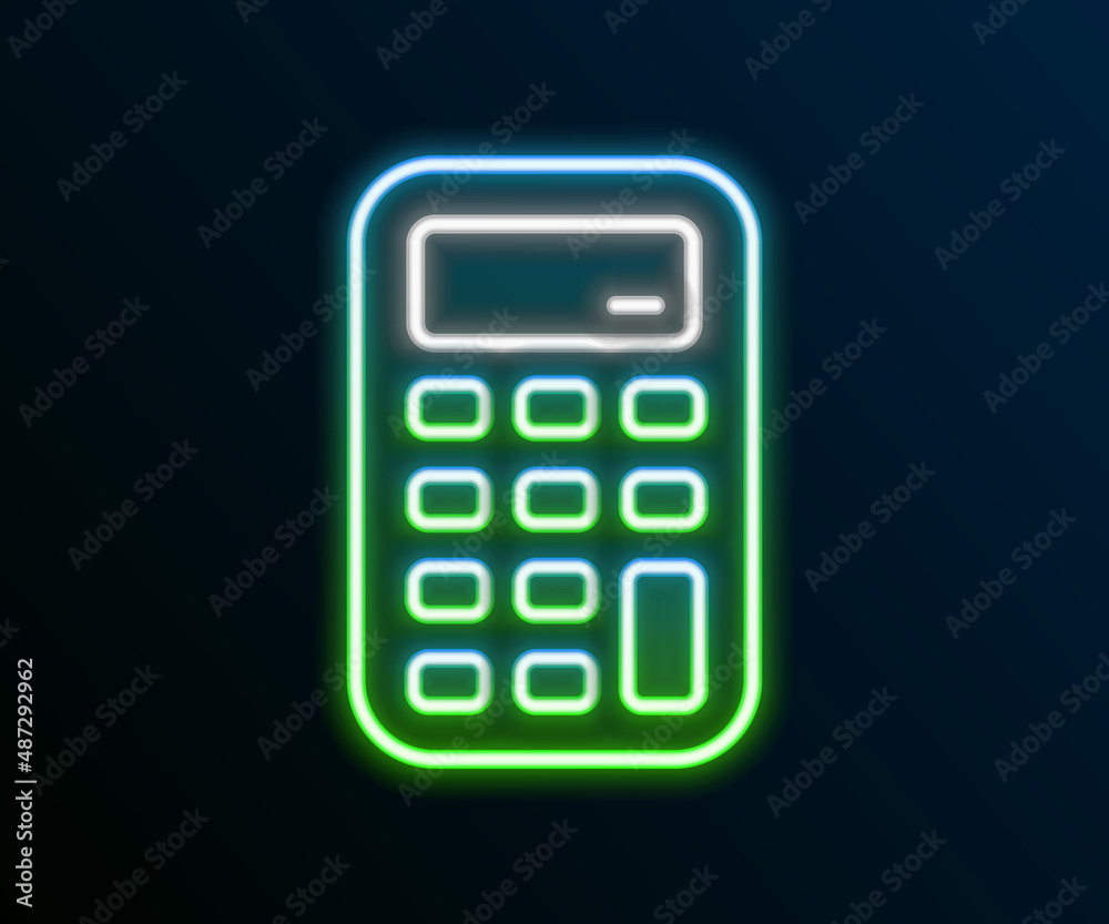 Glowing neon line Calculator icon isolated on black background. Accounting symbol. Business calculations mathematics education and finance. Colorful outline concept. Vector Glowing neon line Calculator icon isolated on black background. Accounting symbol. Business calculations mathematics education and finance. Colorful outline concept. Vector