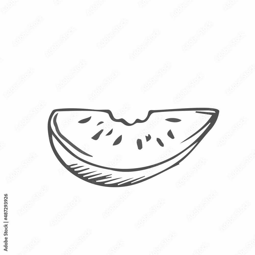 Doodle fresh line Watermelon slice. Isolated on white Doodle fresh line Watermelon slice. Isolated on white