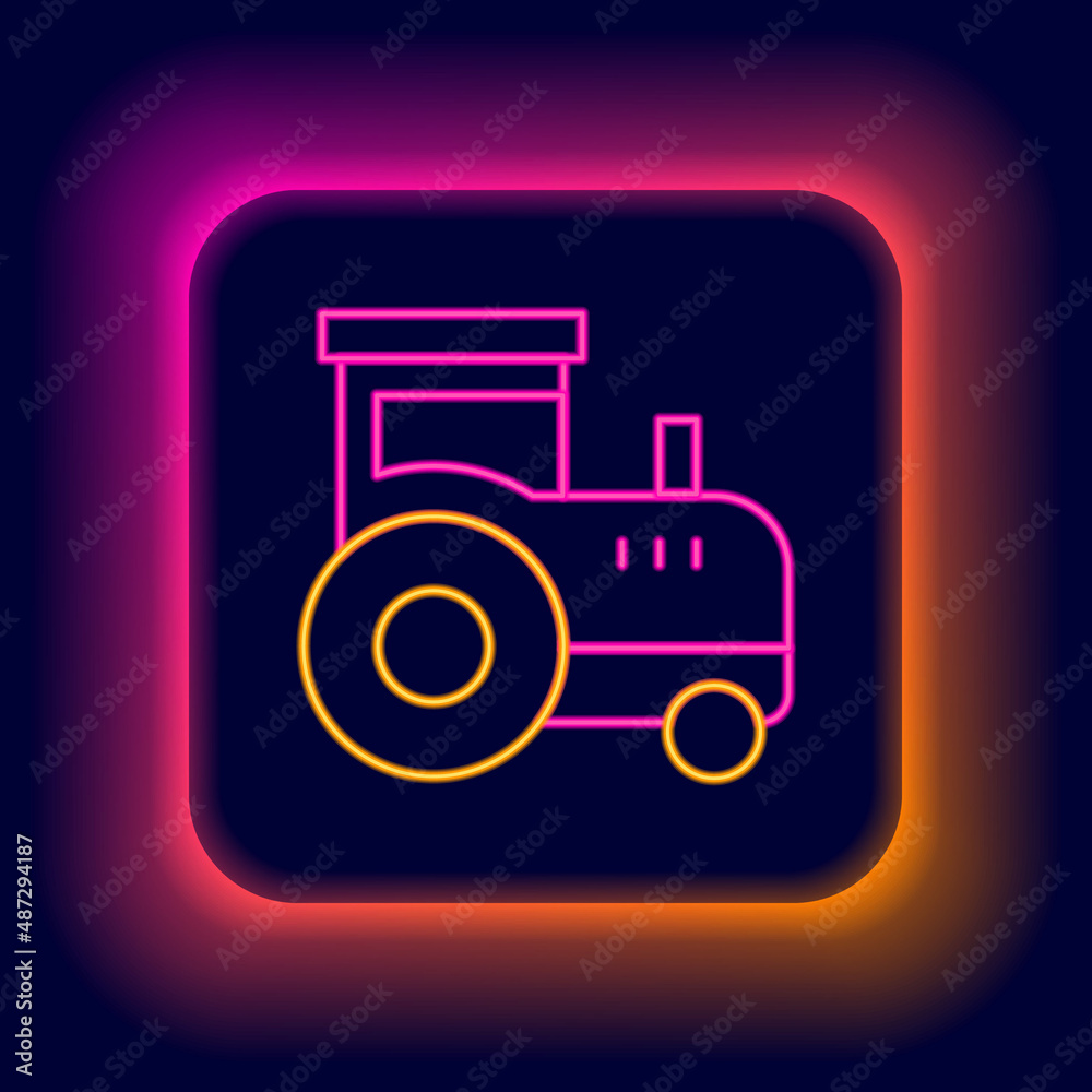 Glowing neon line Tractor icon isolated on black background. Colorful outline concept. Vector Glowing neon line Tractor icon isolated on black background. Colorful outline concept. Vector