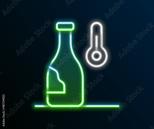 Glowing neon line Wine temperature icon isolated on black background. Colorful outline concept. Vector