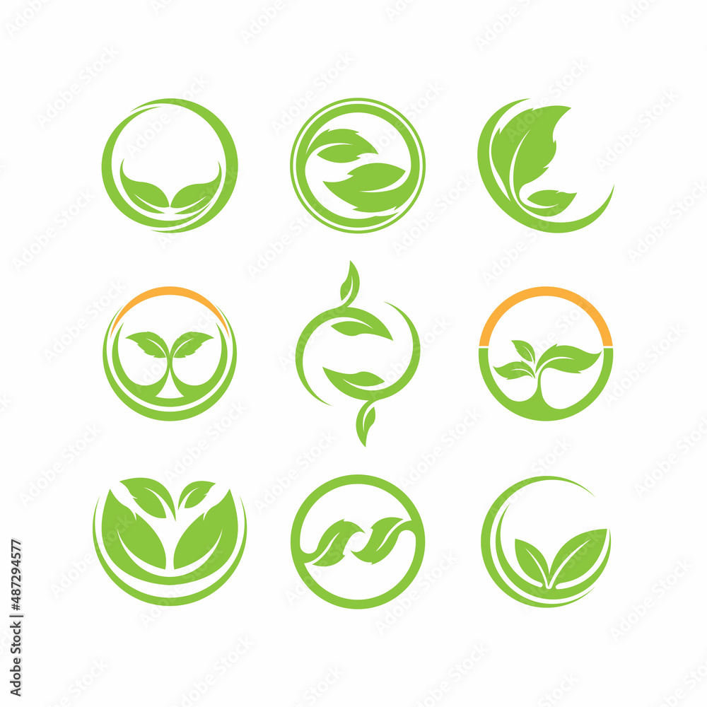 Green leaves logo.green leaf icons set vector template Green leaves logo.green leaf icons set vector template
