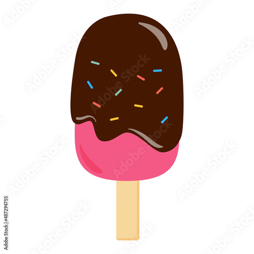 チョコレートがかかったアイスクリームのイラスト素材(棒アイス)　ベクターイラスト
