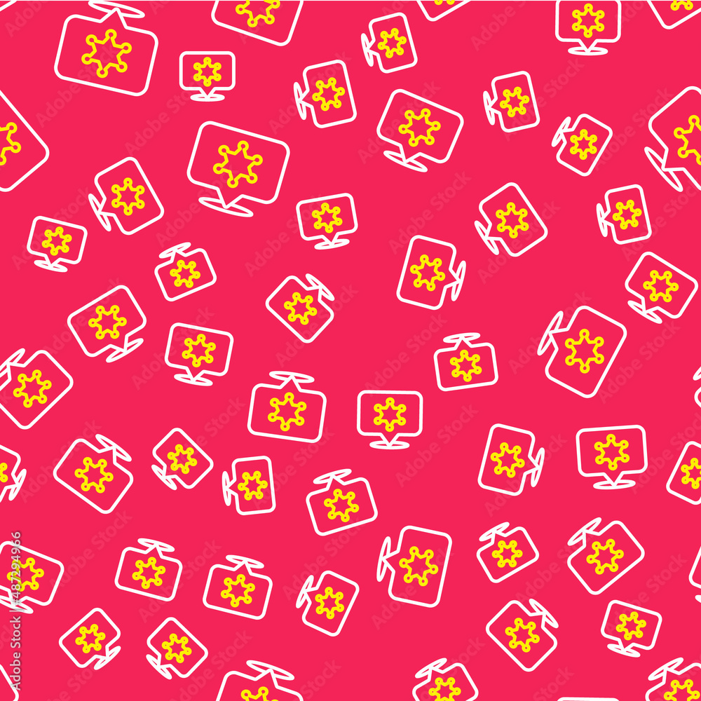 Line Hexagram sheriff icon isolated seamless pattern on red background. Police badge icon. Vector Line Hexagram sheriff icon isolated seamless pattern on red background. Police badge icon. Vector