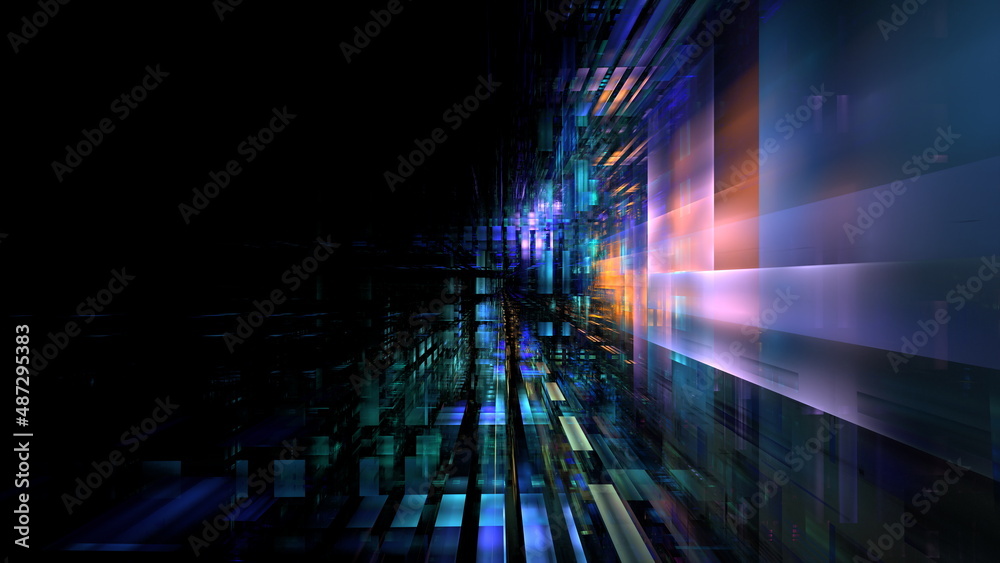 Naklejka premium Abstract glowing geometric background. Modern digital technologies, an element of design and decoration. 3d render