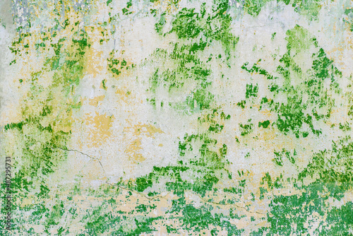 Abstract texture with green, beige and white spots.