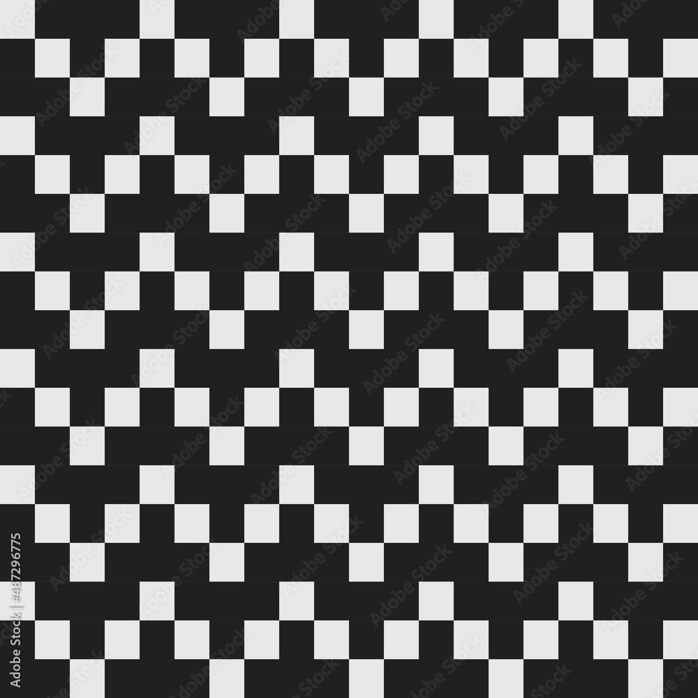 Pixelated black and white pattern of white waves.