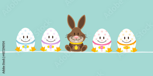 Osterhase & 4 Ostereier Banner Türkis