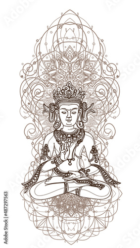 Tattoo art priest design hand drawing and sketch