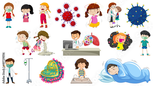 Set of sick people with different symptoms