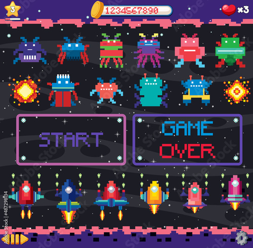 Retro pixel space game interface