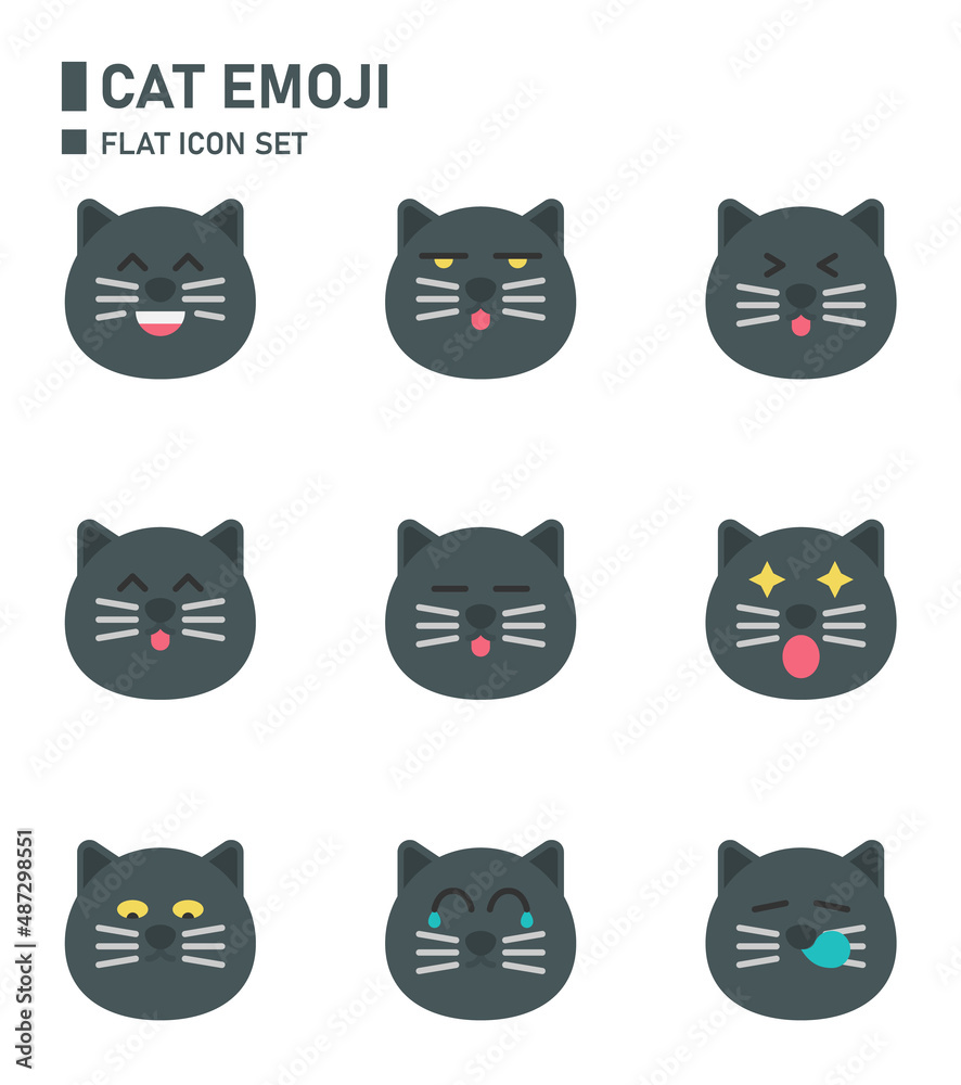 Cat emoji flat icon set. Cat emoji flat icon set.
