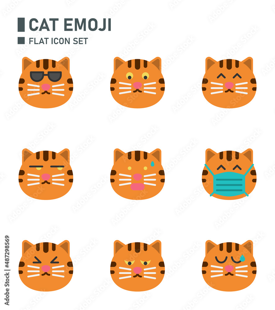 Obraz premium Cat emoji flat icon set.