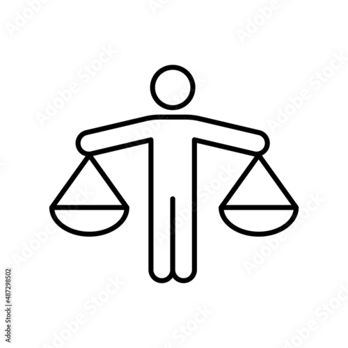 Justice scales icon. Mechanical balancing scales, symbol of law and judgment, punishment and truth. Vector on isolated white background. EPS 10