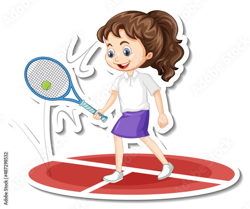 A girl playing tennis cartoon sticker