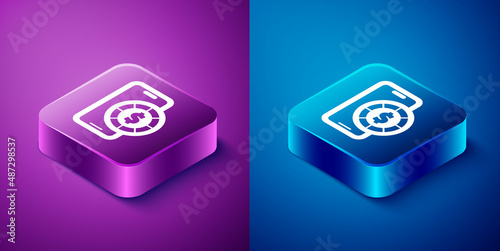 Isometric Online poker table game icon isolated on blue and purple background. Online casino. Square button. Vector