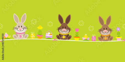 Osterbanner 3 Osterhasen Icons Grün