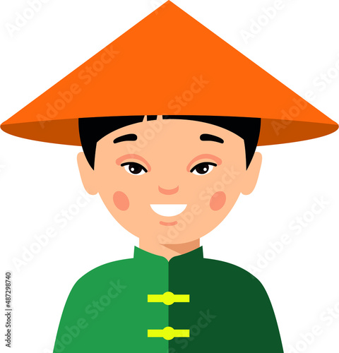 Vector illustration of avatar chinese children, boy, people. Set of chinese woman man dressed in national costumes