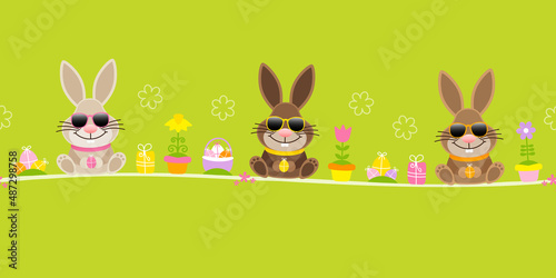 Osterbanner 3 Osterhasen Sonnenbrille Icons Grün