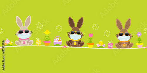 Osterbanner 3 Osterhasen Maske Sonnenbrille Icons Grün