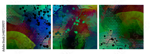 Liquid colors covers set. Bright colors mixture.