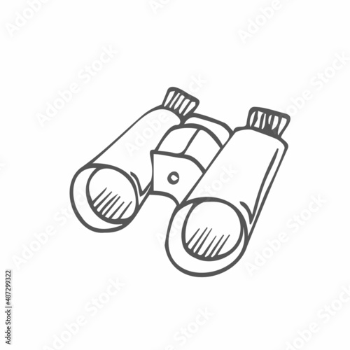 Hand drawn vector camping binoculars doodle clipart. Isolated on white background drawing for prints, poster, cute stationery, travel design. High quality illustration