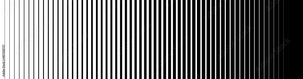 Line pattern. Vertical straight background. Black abstract texture with parallel lines from thick to thin. Vertical straight stripes. Digital velocity lines on screen. Vector