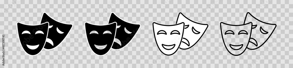 Theater mask. Outline theater mask for actor. Black, white and line icon. Drama and comedy theatre masks. Pictogram of masquerade. Logo and silhouette of entertainment, art, tragedy. Vector Theater mask. Outline theater mask for actor. Black, white and line icon. Drama and comedy theatre masks. Pictogram of masquerade. Logo and silhouette of entertainment, art, tragedy. Vector