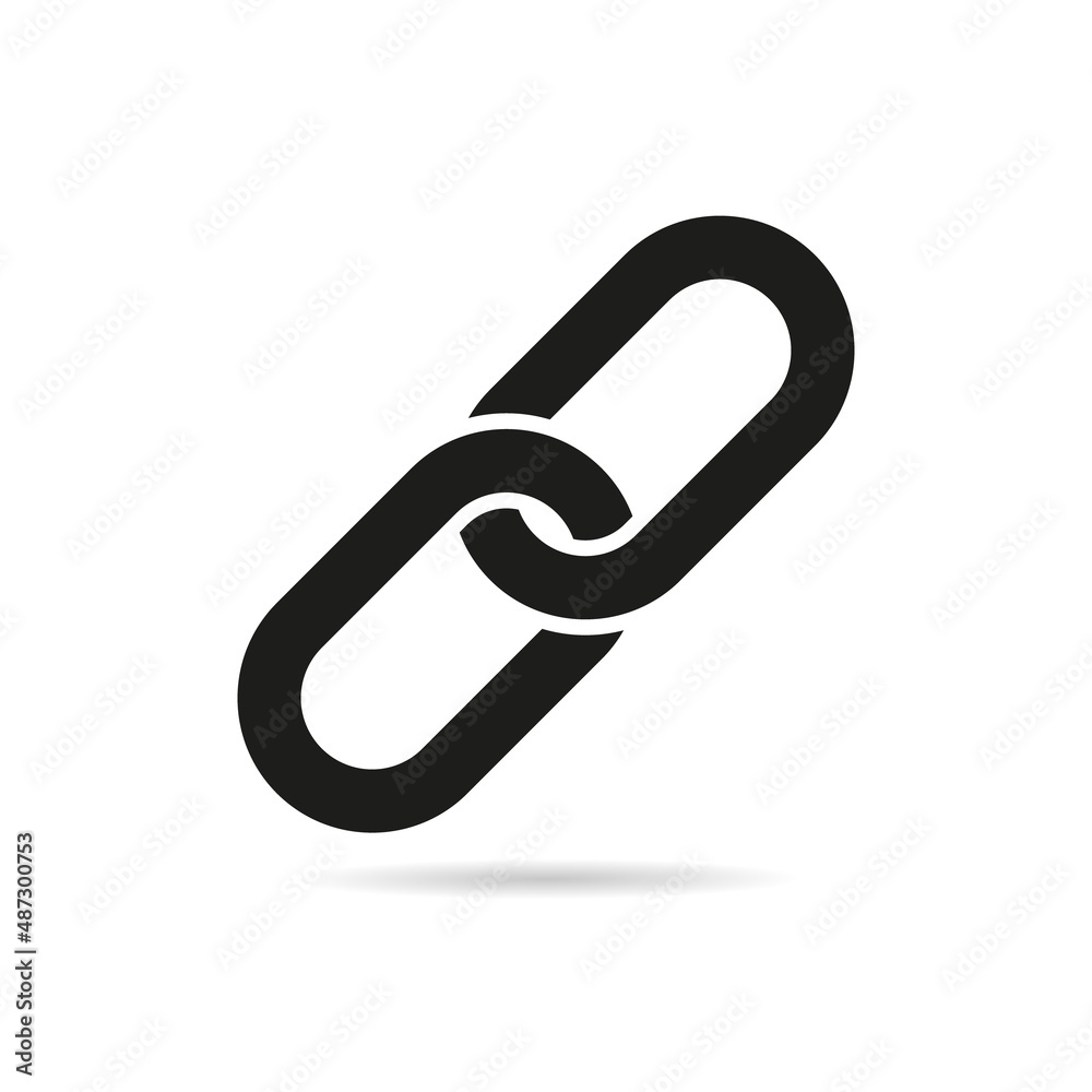 Link icon. Link and chain icon with shadow. Web symbol of hyperlink, strength and attach. Flat partnership sign. Graphic pictogram of clip. Vector Link icon. Link and chain icon with shadow. Web symbol of hyperlink, strength and attach. Flat partnership sign. Graphic pictogram of clip. Vector