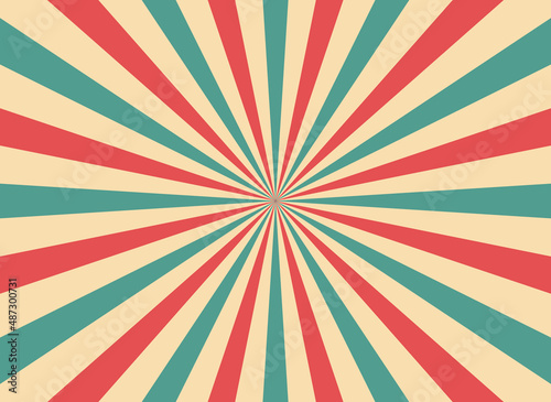 Retro circus stripe background. Vintage circus stripes background. Starburst poster. Carnival wallpaper with sunburst and sunlight. Radial pattern with sunbeam. Vector