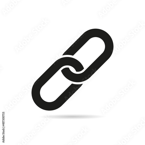Link icon. Link and chain icon with shadow. Web symbol of hyperlink, strength and attach. Flat partnership sign. Graphic pictogram of clip. Vector