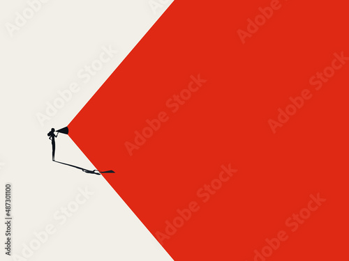 Business woman voice and speaking out loud, vector concept. Symbol of emancipation, feminism. Minimal illustration