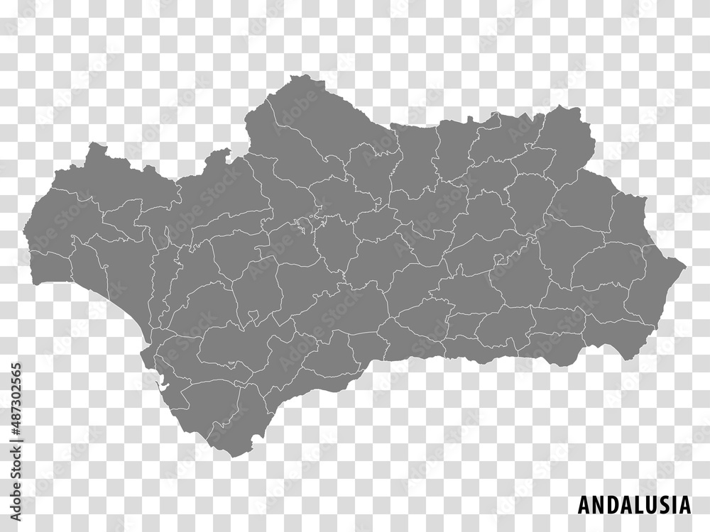 Blank map Andalusia of Spain. High quality map Comarcas of Andalusia on ...