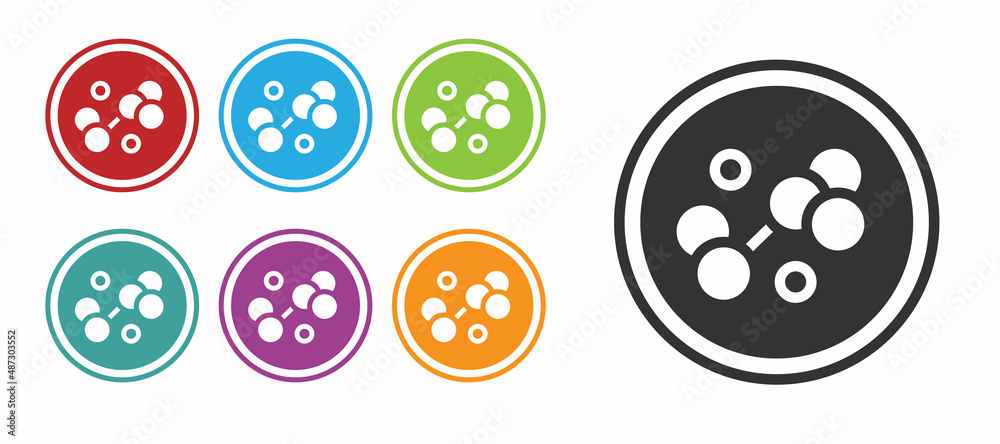 Black Molecule icon isolated on white background. Structure of molecules in chemistry, science teachers innovative educational poster. Set icons colorful. Vector Black Molecule icon isolated on white background. Structure of molecules in chemistry, science teachers innovative educational poster. Set icons colorful. Vector