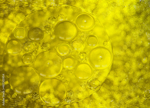 Cosmic abstract background. Abstract molecule sctructure. Water bubble. Colors yellow