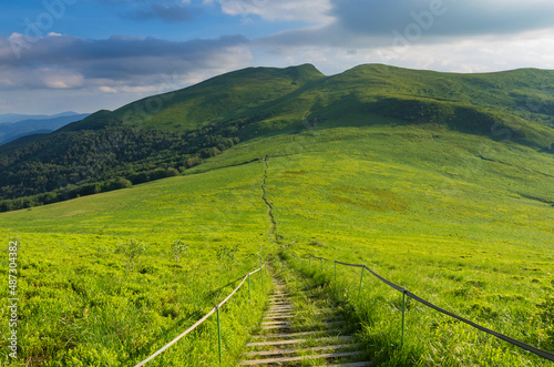Green Bieszczady, View from Bukowe Berdo sunny day, Spring in the mountains photo