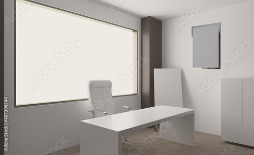 Modern office building interior. 3D rendering.. Mockup.   Empty paintings © COK House