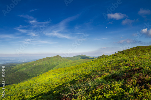 Fototapeta Naklejka Na Ścianę i Meble -  Green Bieszczady, View from Bukowe Berdo sunny day, Spring in the mountains
