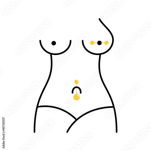 International body piercing day. Icon Body breast jewelry. Bust Line art vector illustration.