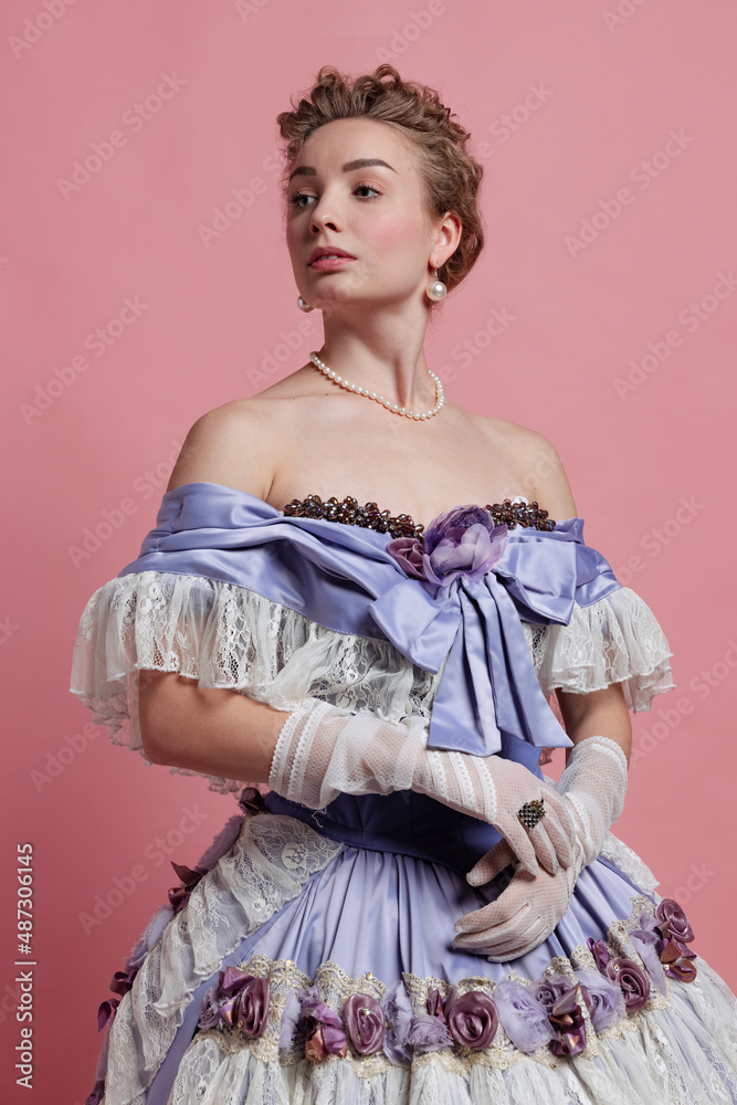 Vintage portrait of young adorable girl in image of medieval royal ...