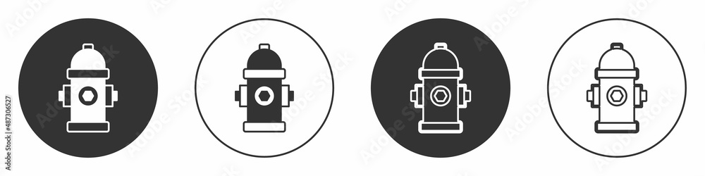 Black Fire hydrant icon isolated on white background. Circle button. Vector Black Fire hydrant icon isolated on white background. Circle button. Vector