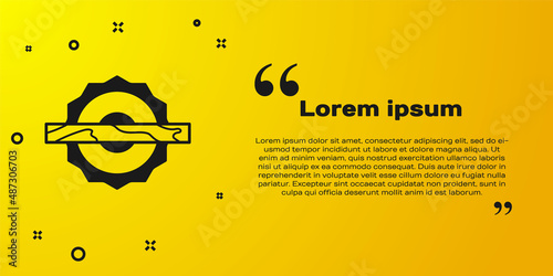Black Electric circular saw with steel toothed disc icon isolated on yellow background. Electric hand tool for cutting wood or metal. Vector