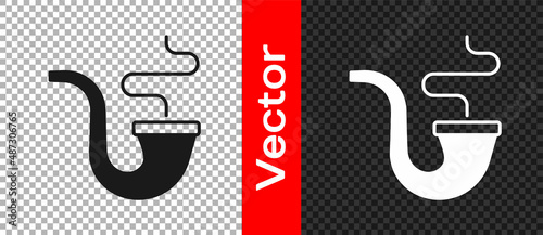 Black Smoking pipe with smoke icon isolated on transparent background. Tobacco pipe. Vector