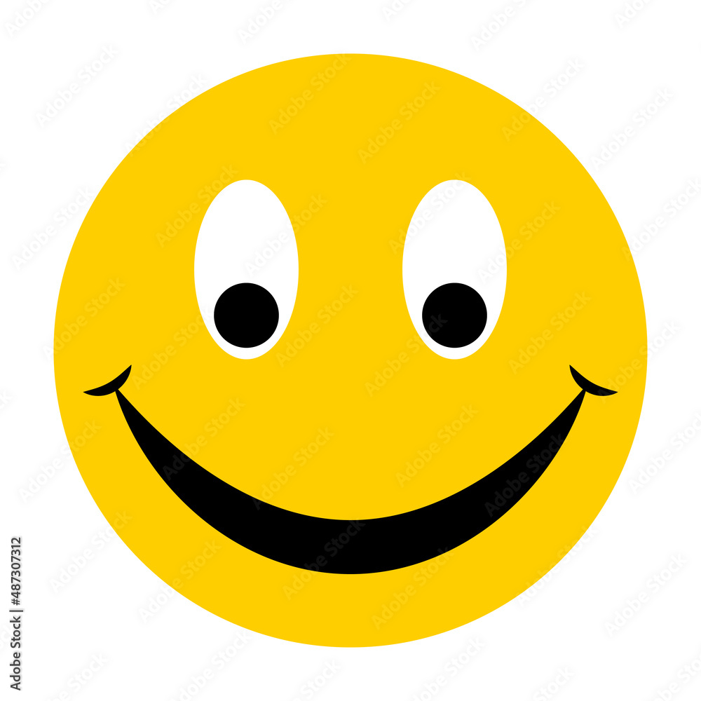 Fototapeta premium Yellow emoticon face with wide smile from ear to ear smiley kind happy face