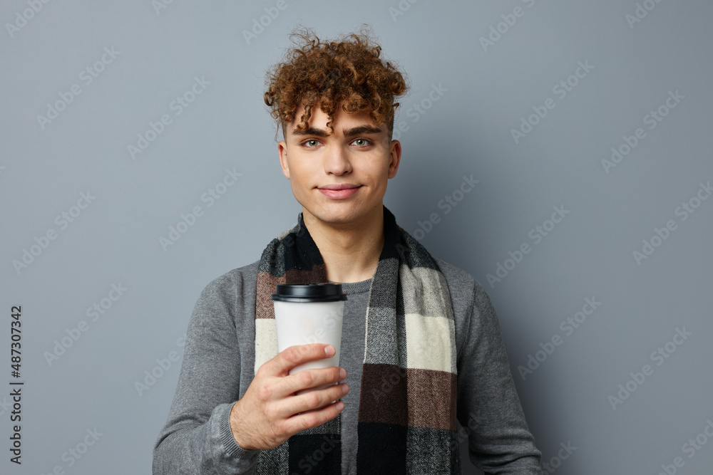 handsome young man elegant style glass with drink posing isolated background handsome young man elegant style glass with drink posing isolated background