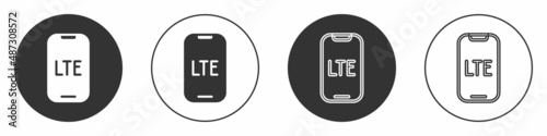 Black LTE network icon isolated on white background. Circle button. Vector